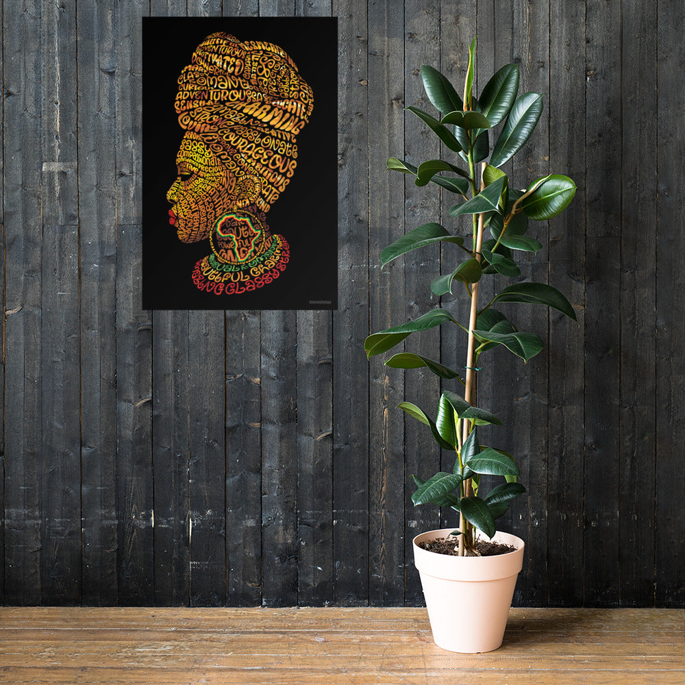 African Princess in Gold Typography Graphic 36"h x 24"w Photo Paper Poster