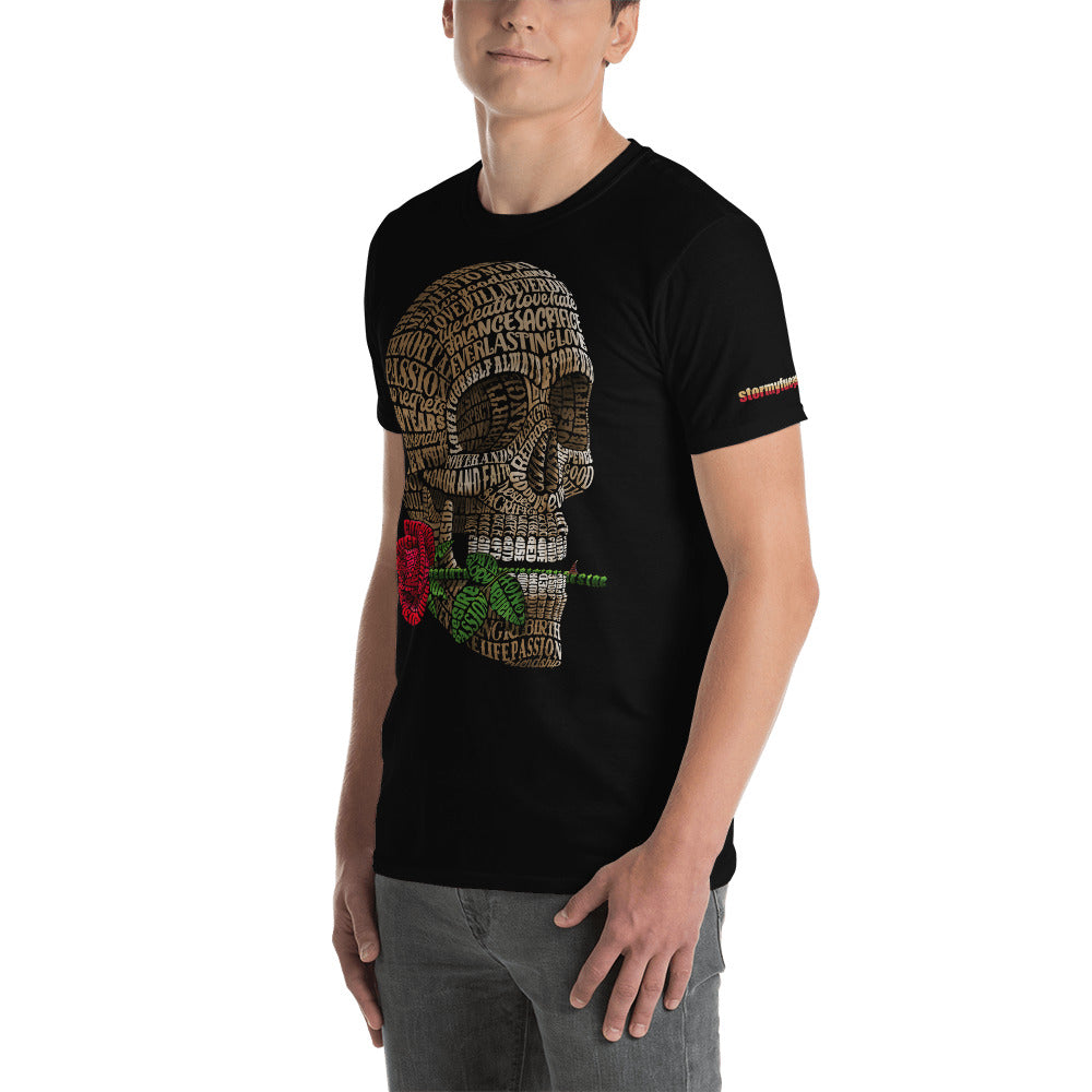 Skull Head with Red Rose on Short-Sleeve Unisex T-Shirt