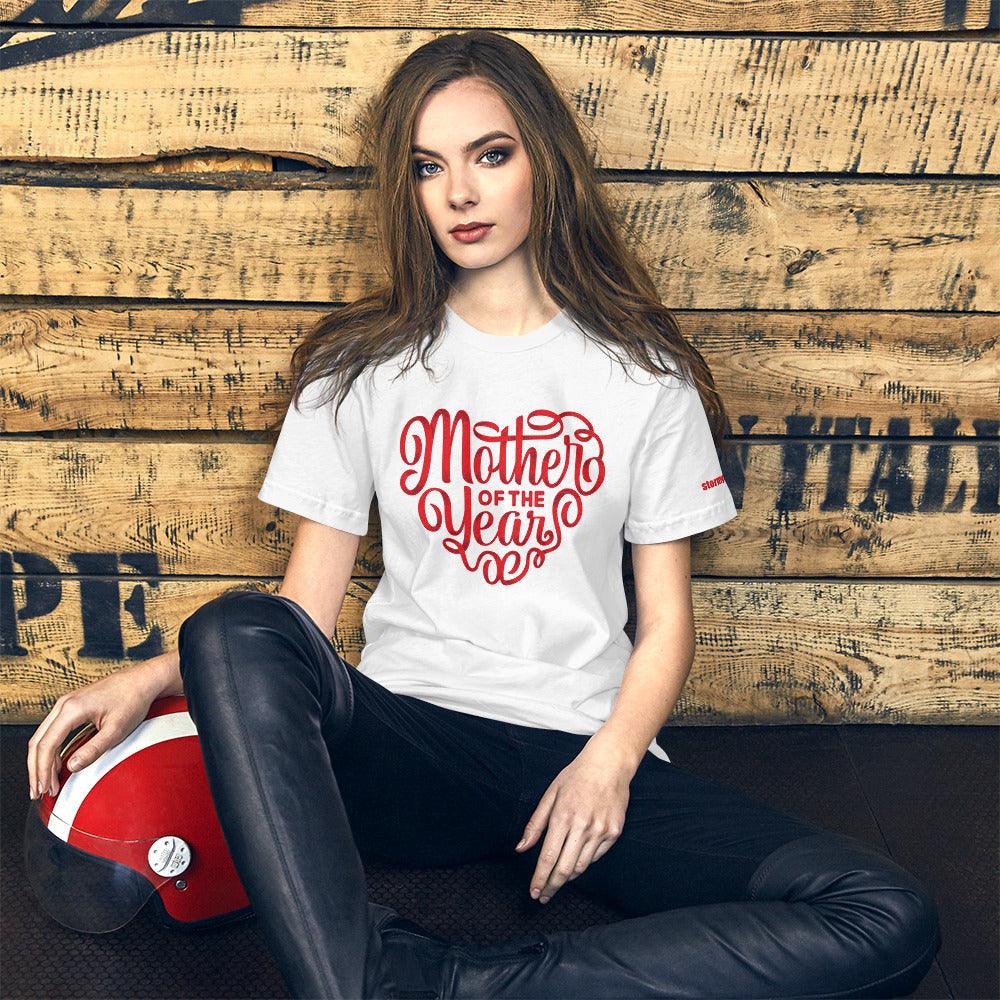 Mother of the Year Heart Design in Red on Short-Sleeve Unisex T-Shirt