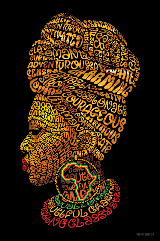 African Princess in Gold Typography Graphic 36"h x 24"w Photo Paper Poster