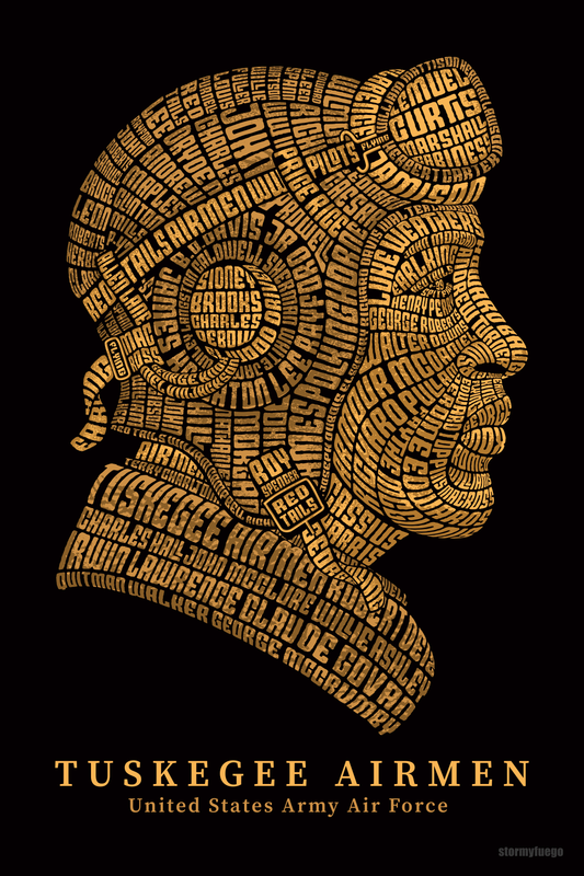 Tuskegee Airmen Tribute Typography Graphic in Gold 36"h x 24"w Photo Paper Poster