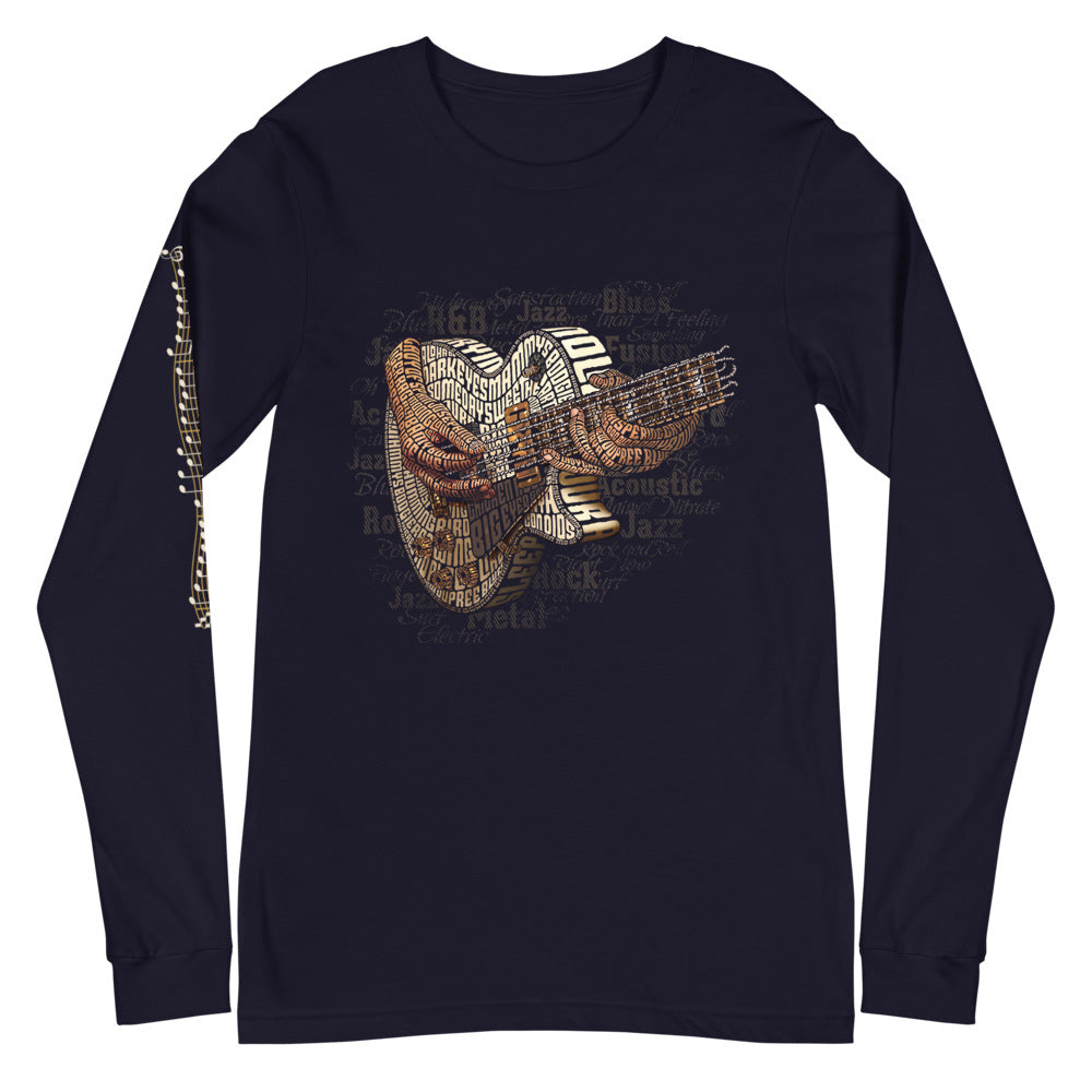 Electric Guitar Typography Graphic on Unisex Long Sleeve Tee