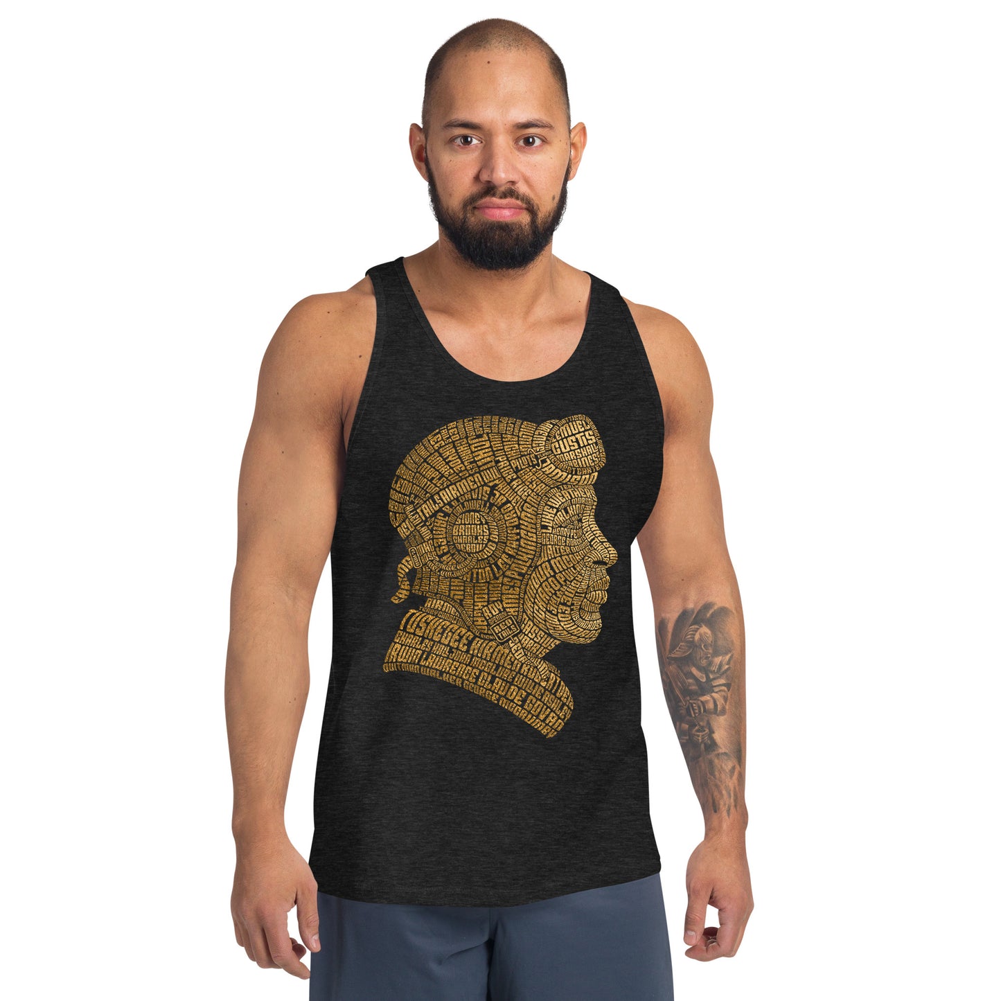 Tuskegee Airmen Tribute Typography in Gold on Unisex Tank Top