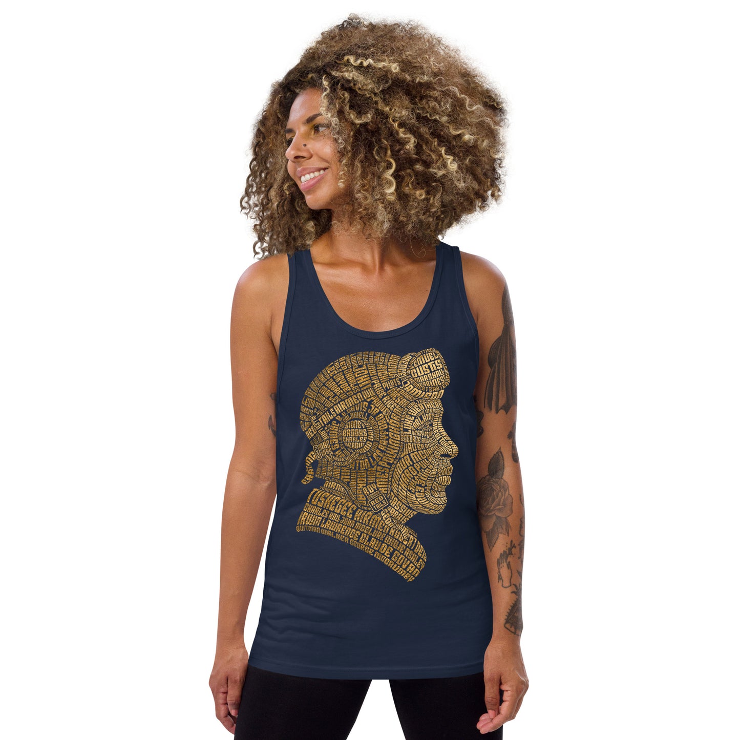 Tuskegee Airmen Tribute Typography in Gold on Unisex Tank Top
