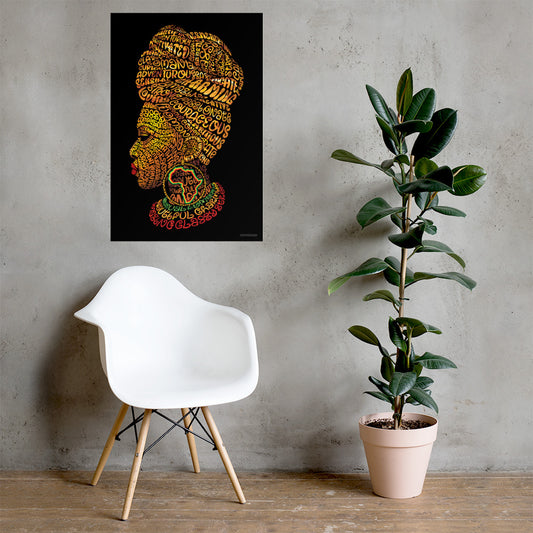 African Princess in Gold Typography Graphic 36"h x 24"w Photo Paper Poster