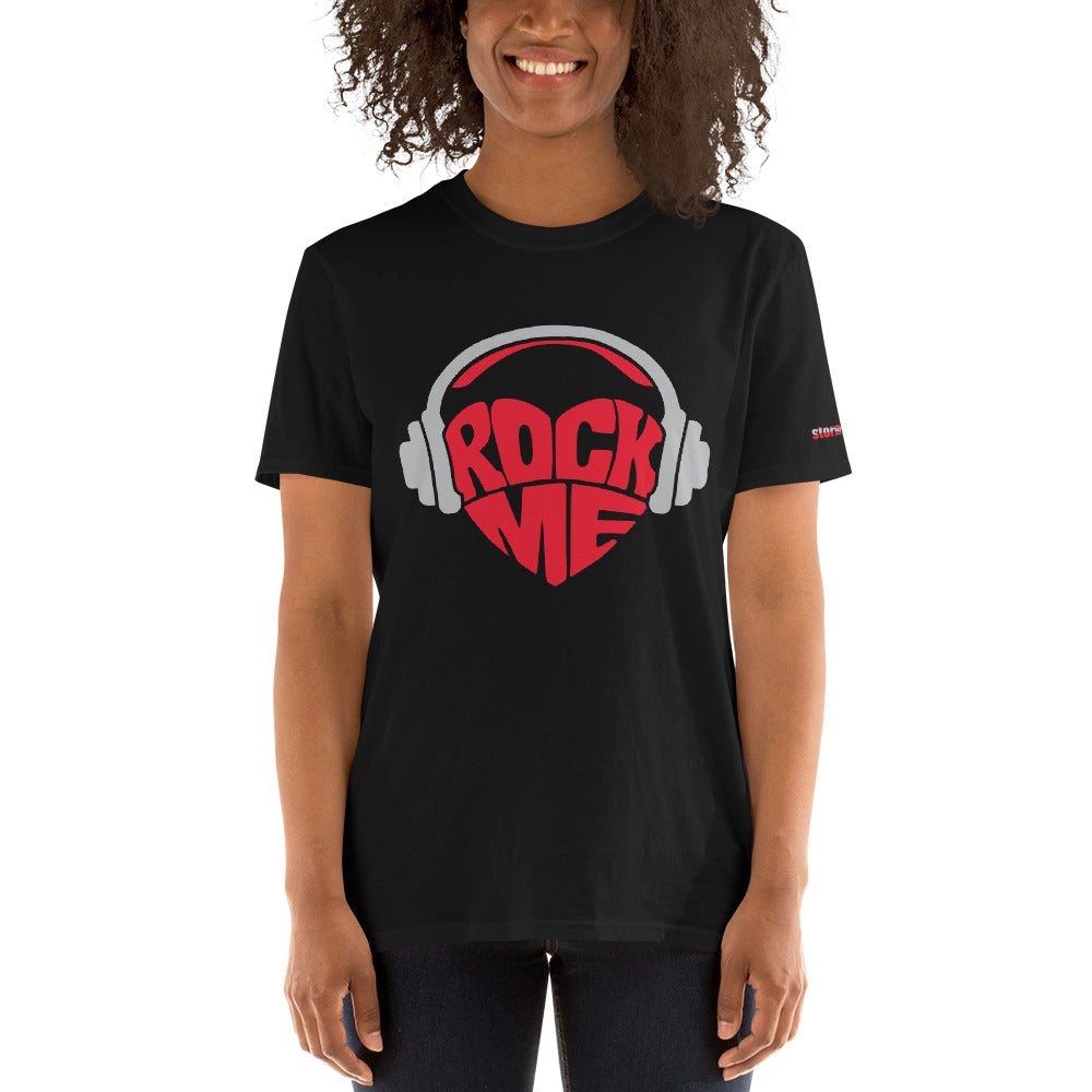 Rock Me Heart & Headphones Typography Graphic on Short-Sleeve Unisex T-Shirt
