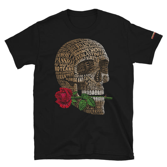 Skull Head with Red Rose on Short-Sleeve Unisex T-Shirt