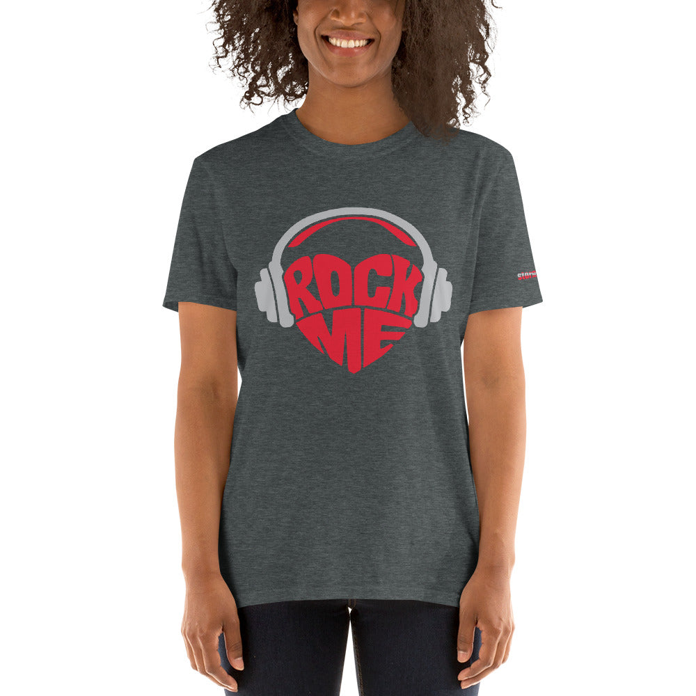 Rock Me Heart & Headphones Typography Graphic on Short-Sleeve Unisex T-Shirt