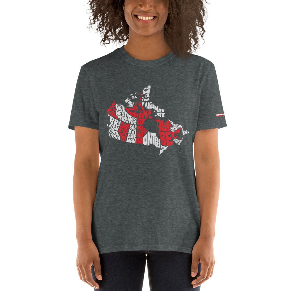 Canada Map Typography Graphic on Short-Sleeve Unisex T-Shirt