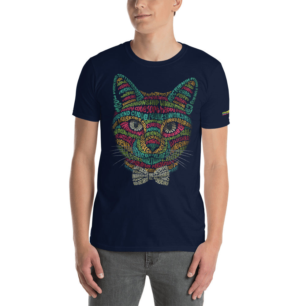 Cat Face Multicolor Typography Graphic on Short-Sleeve Unisex T-Shirt