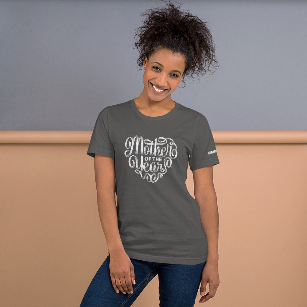 Mother of the Year Heart Design in Silver on Short-Sleeve Unisex T-Shirt