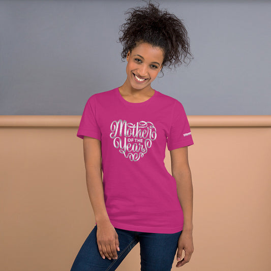 Mother of the Year Heart Design in Silver on Short-Sleeve Unisex T-Shirt