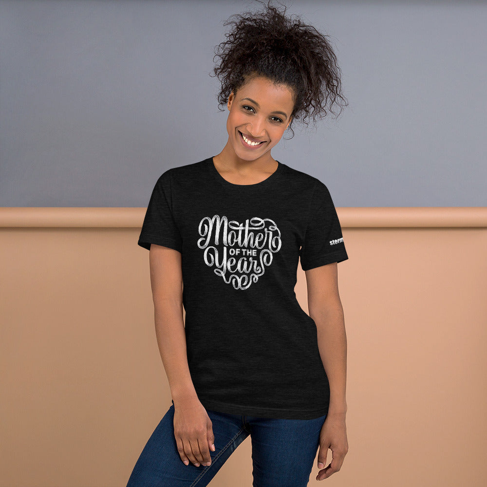 Mother of the Year Heart Design in Silver on Short-Sleeve Unisex T-Shirt