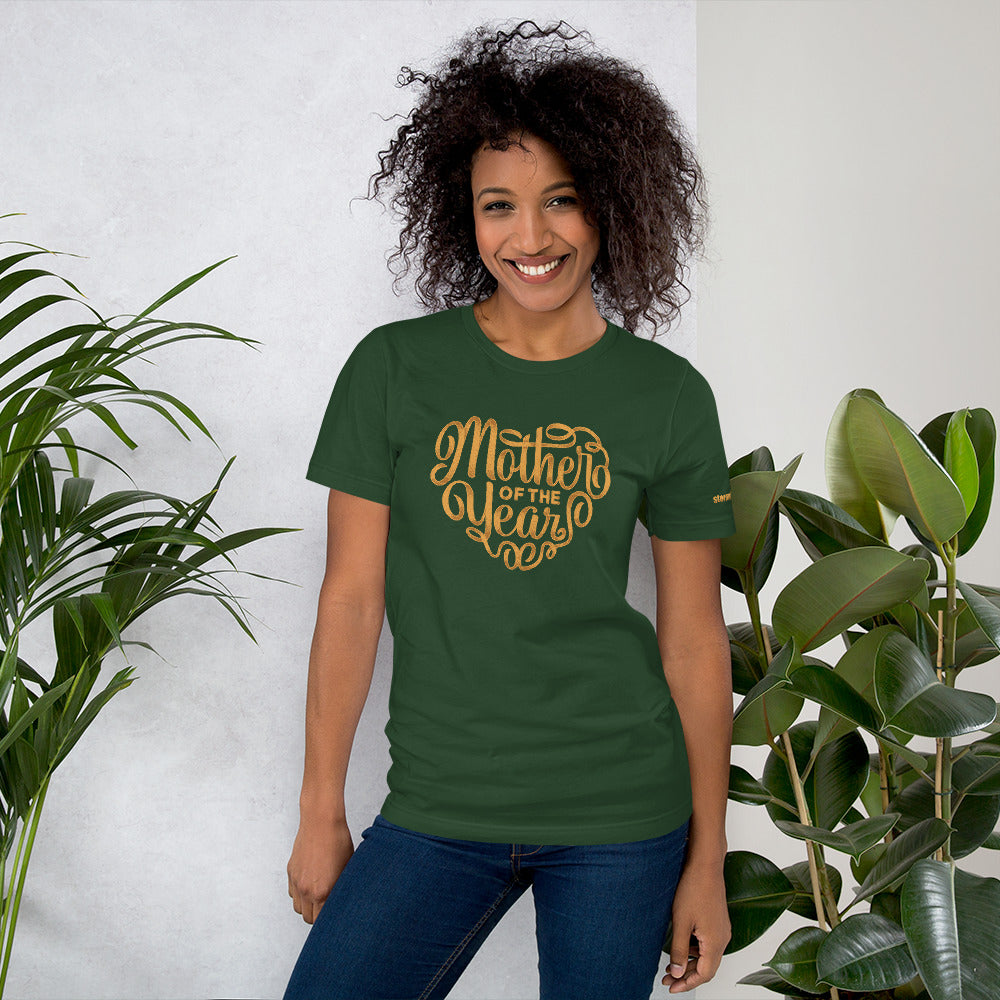 Mother of the Year Heart Design in Gold on Short-Sleeve Unisex T-Shirt