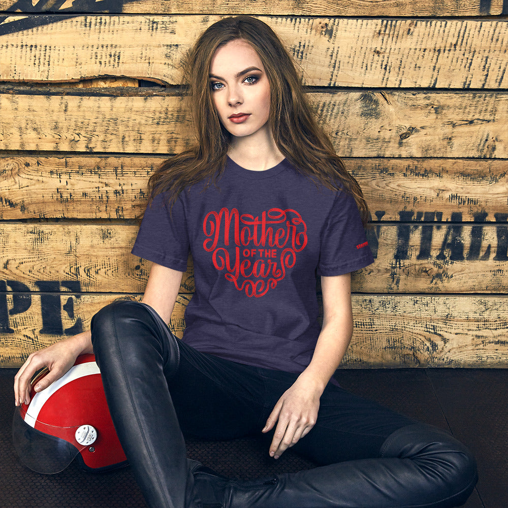 Mother of the Year Heart Design in Red on Short-Sleeve Unisex T-Shirt