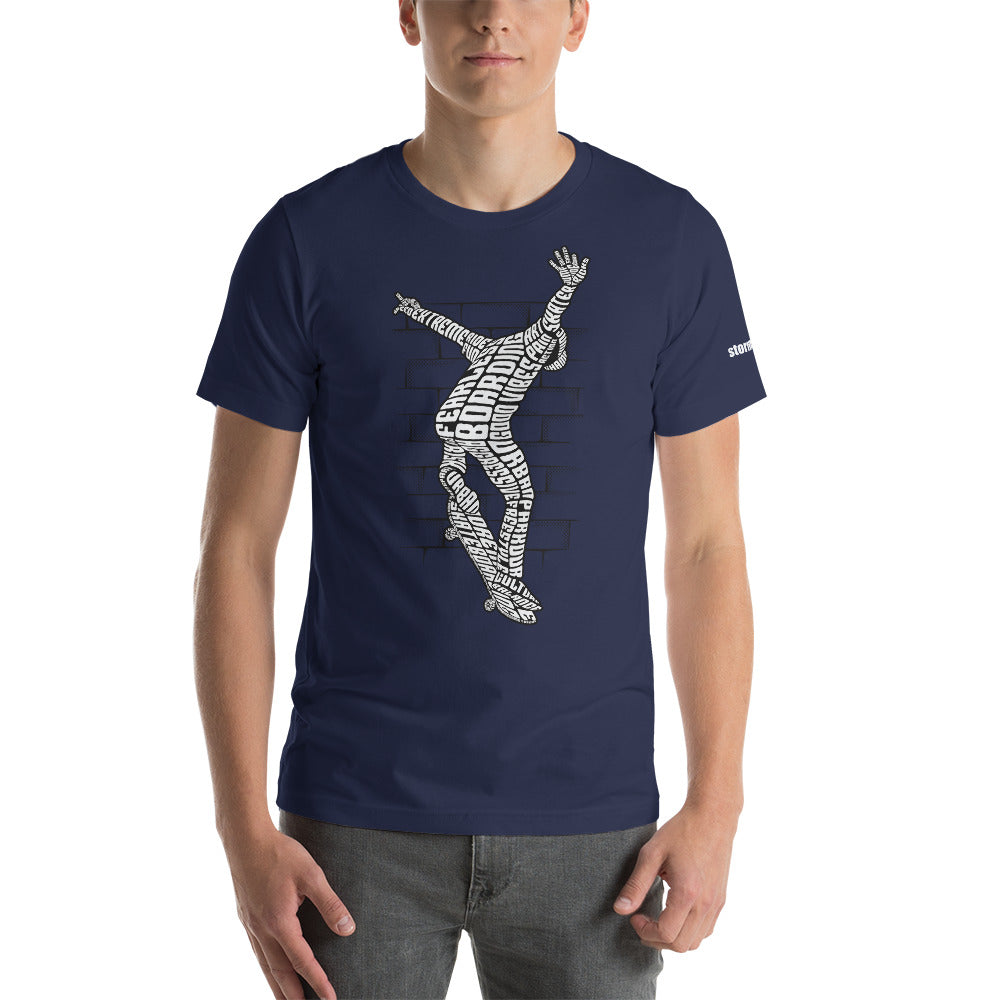 Skateboarder in White Typography Graphic on Short-Sleeve Unisex T-Shirt