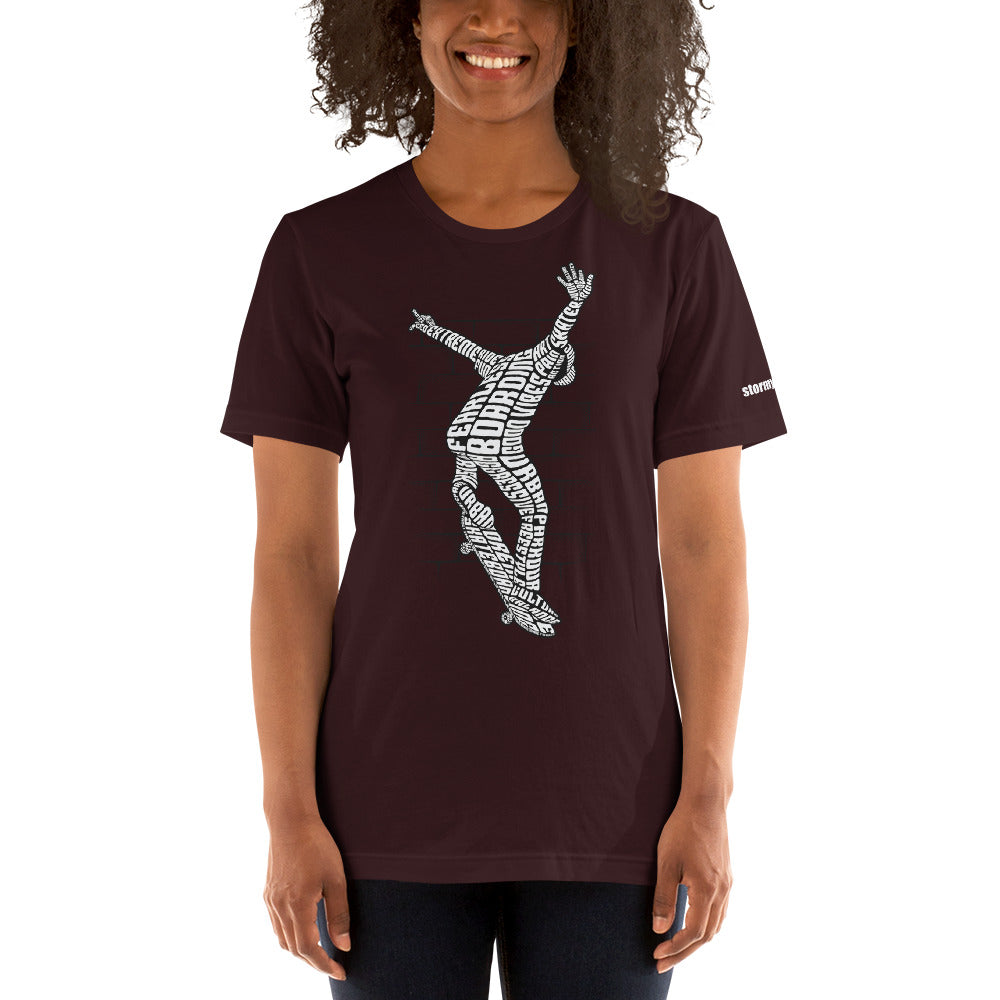 Skateboarder in White Typography Graphic on Short-Sleeve Unisex T-Shirt