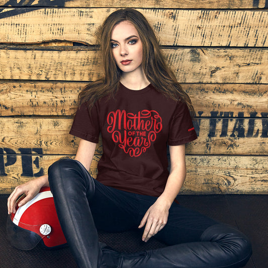 Mother of the Year Heart Design in Red on Short-Sleeve Unisex T-Shirt