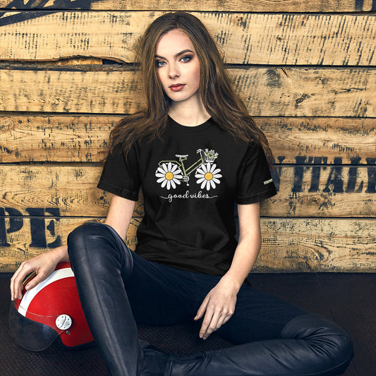 Daisy Wheel Bicycle Typography Design on Short-Sleeve Unisex T-Shirt